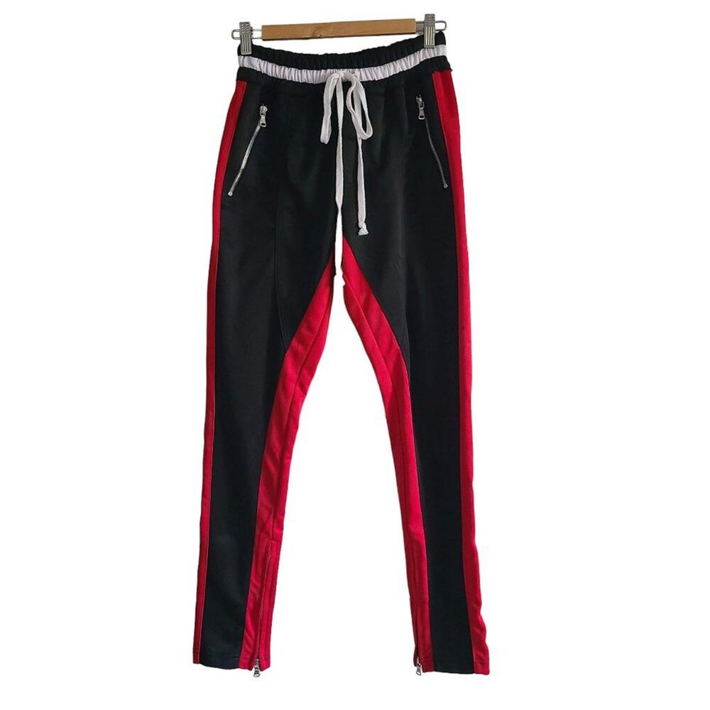 LIFTED ANCHORS Black Red Streetwear Track Pants Zipper Ankles Polyester Men's XS